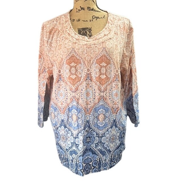 Alfred Dunner Tops - Alfred Dunner Woman 1X Top Blouse Paisley Print 3/4 Sleeve Boho Chic
